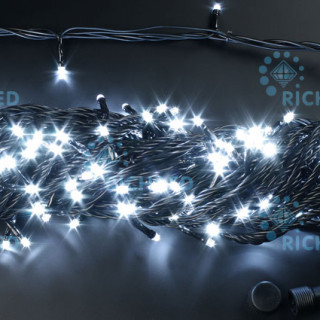 Светодиодная гирлянда Rich LED Нить 20 м, 220В, подключается контроллер, соединяемая, черный провод, белая, RL-T20C2-B/W